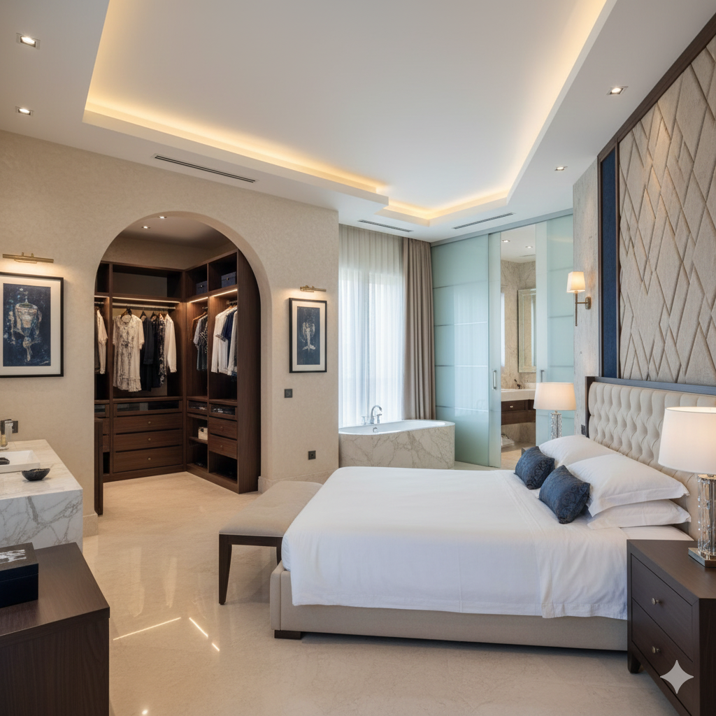 تصميم داخلي راقٍ يوضح معايير الرفاهية في منازل فاخرة بالرياض وأهمية التشطيبات في سوق العقار الفاخر.