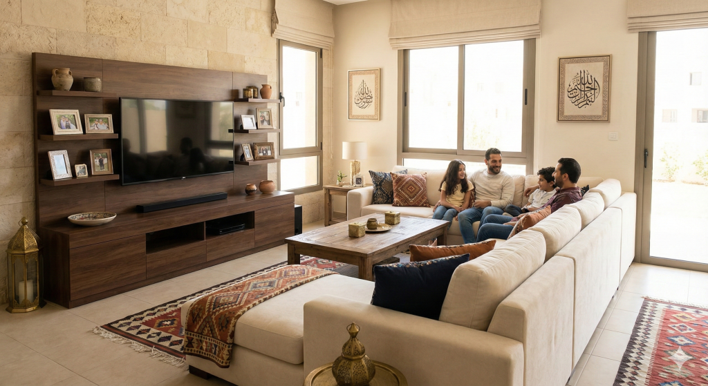 Young Saudi couple consulting with Rakez agents about financing a home in emerging Riyadh districts