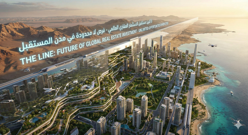 تصور مستقبلي لمشروع ذا لاين يوضح ضخامة فرص الاستثمار العقاري في المدن الجديدة. - الاستثمار العقاري في المدن الجديدة