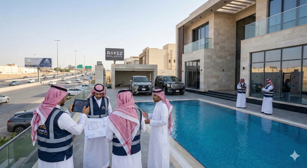 فريق راكز العقارية يقوم بفحص فيلا في حي القدس قرب الدائري الشرقي.