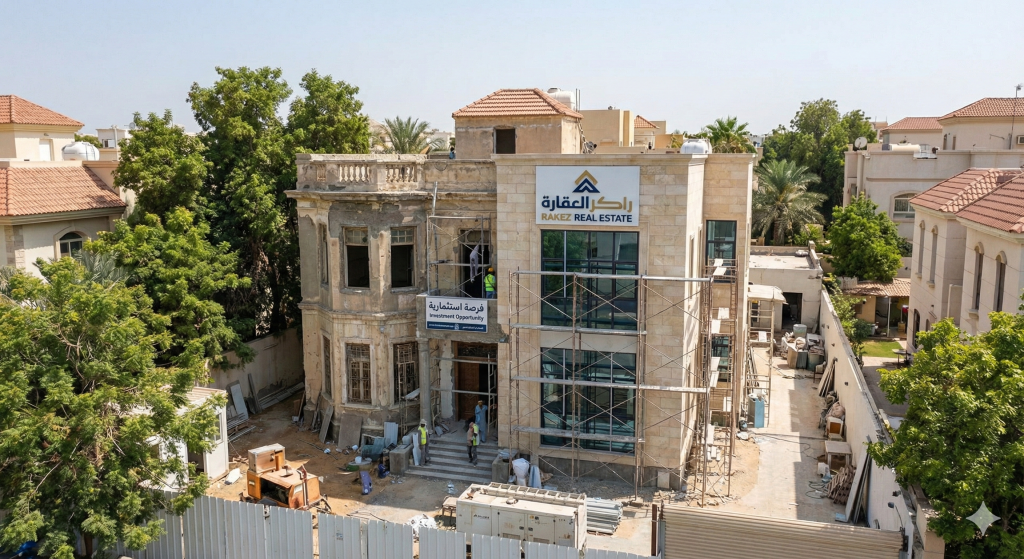 فيلا قديمة في حي الروضة يتم ترميمها كفرصة استثمارية واعدة.